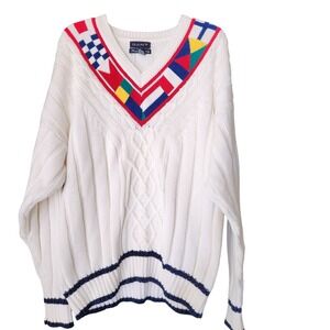 Vintage Gant Cricket Mens Cable Knit Sweater 2X XXL Hand Knit White Preppy Chunk